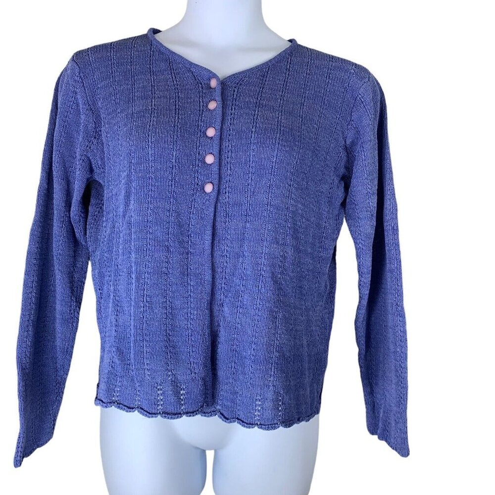 Melrose Studio Cardigan Size Large Blue Purple Silk Blend Button Up Loose Knit